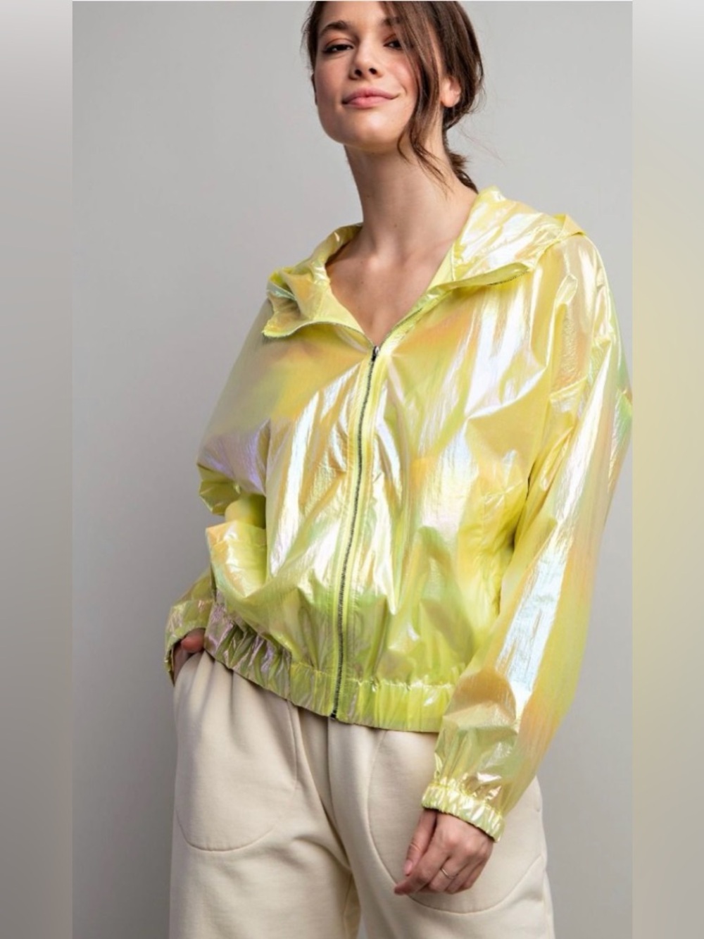 NEW! EASEL SHINY WIND ZIP UP JACKET in Lime 🍋🟩 - Picture 2 of 6
